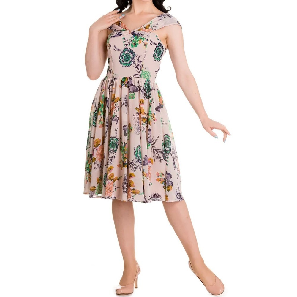 Hell Bunny Vintage Bohemian Butterfly Garden Chiffon Fairy Flare Dress M